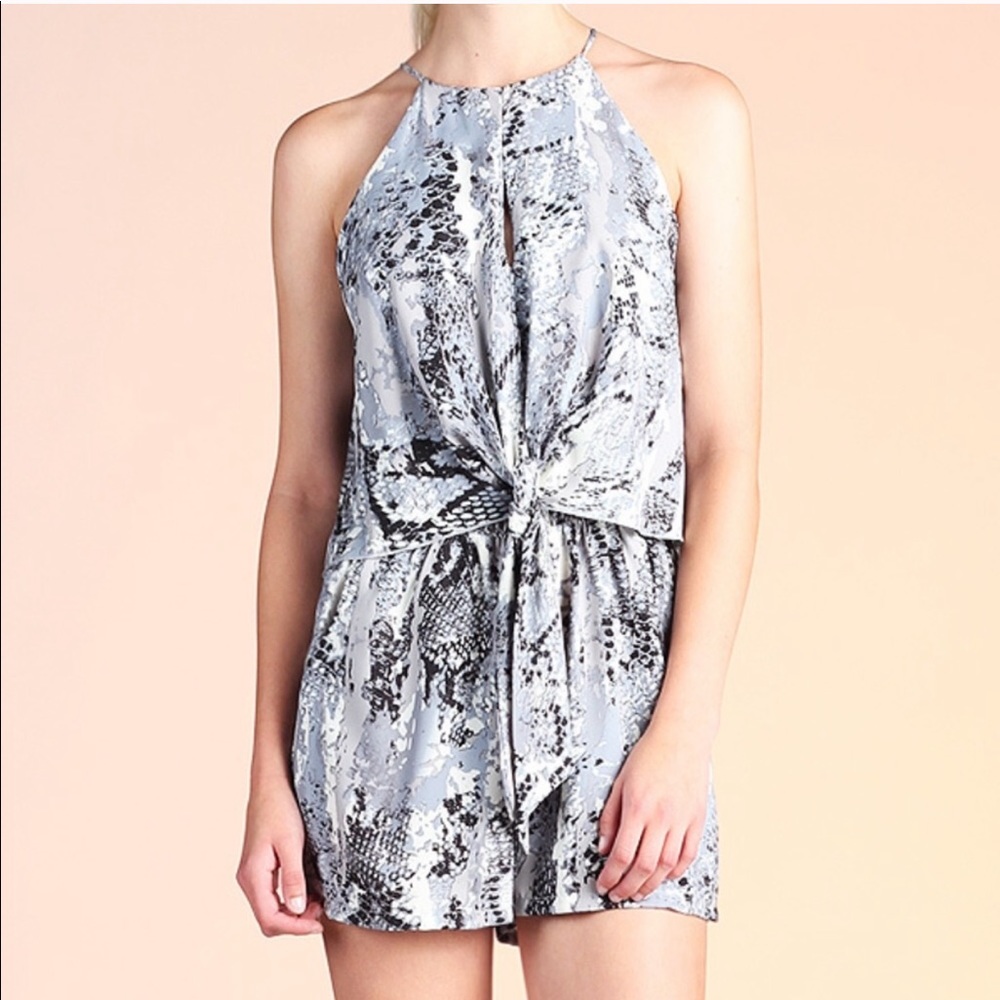 Tyche Snake Patchwork Tie Front Romper